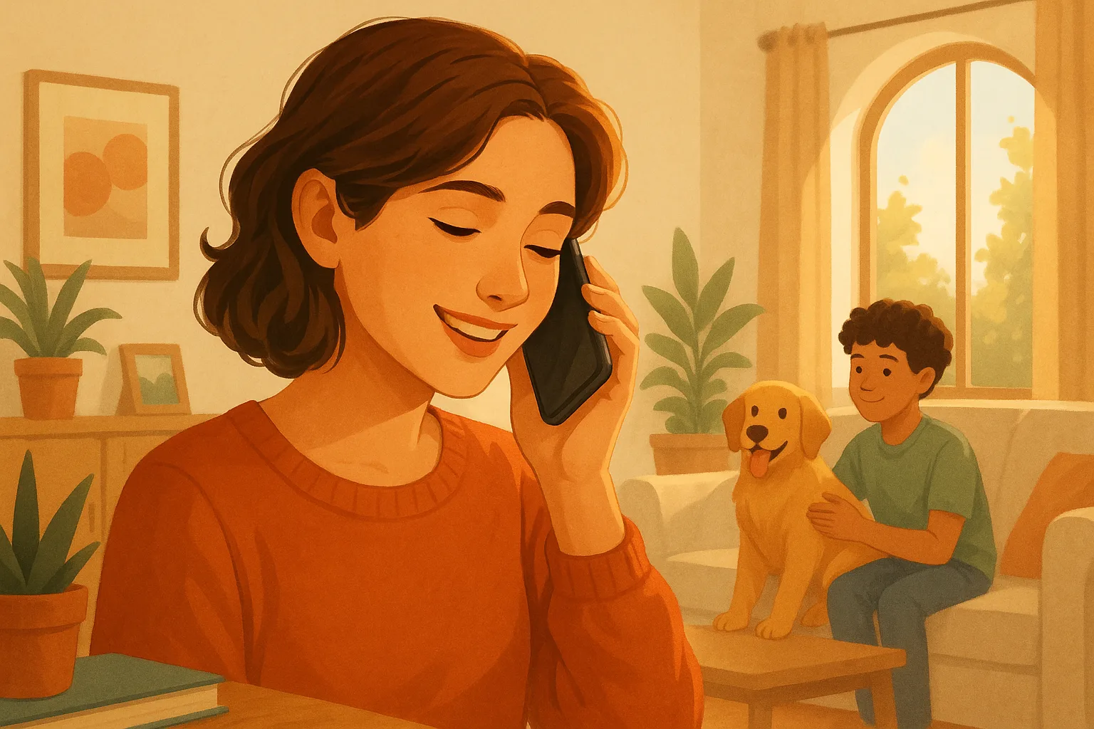 Illustration einer Englisch Hörverstehen-Übung zum Thema Talking About My Family Niveau A1